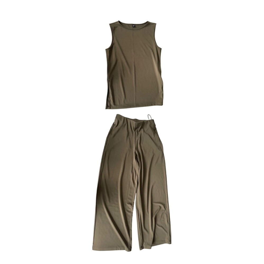 UNIQLO Olive Green Sleeveless Top & Wide-Leg Pant Set – Size XS